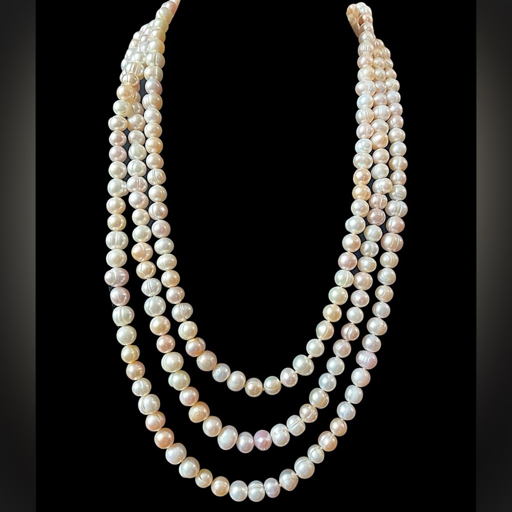 Vintage Freshwater Pearl White Champagne Pink Long Opera Length Necklace